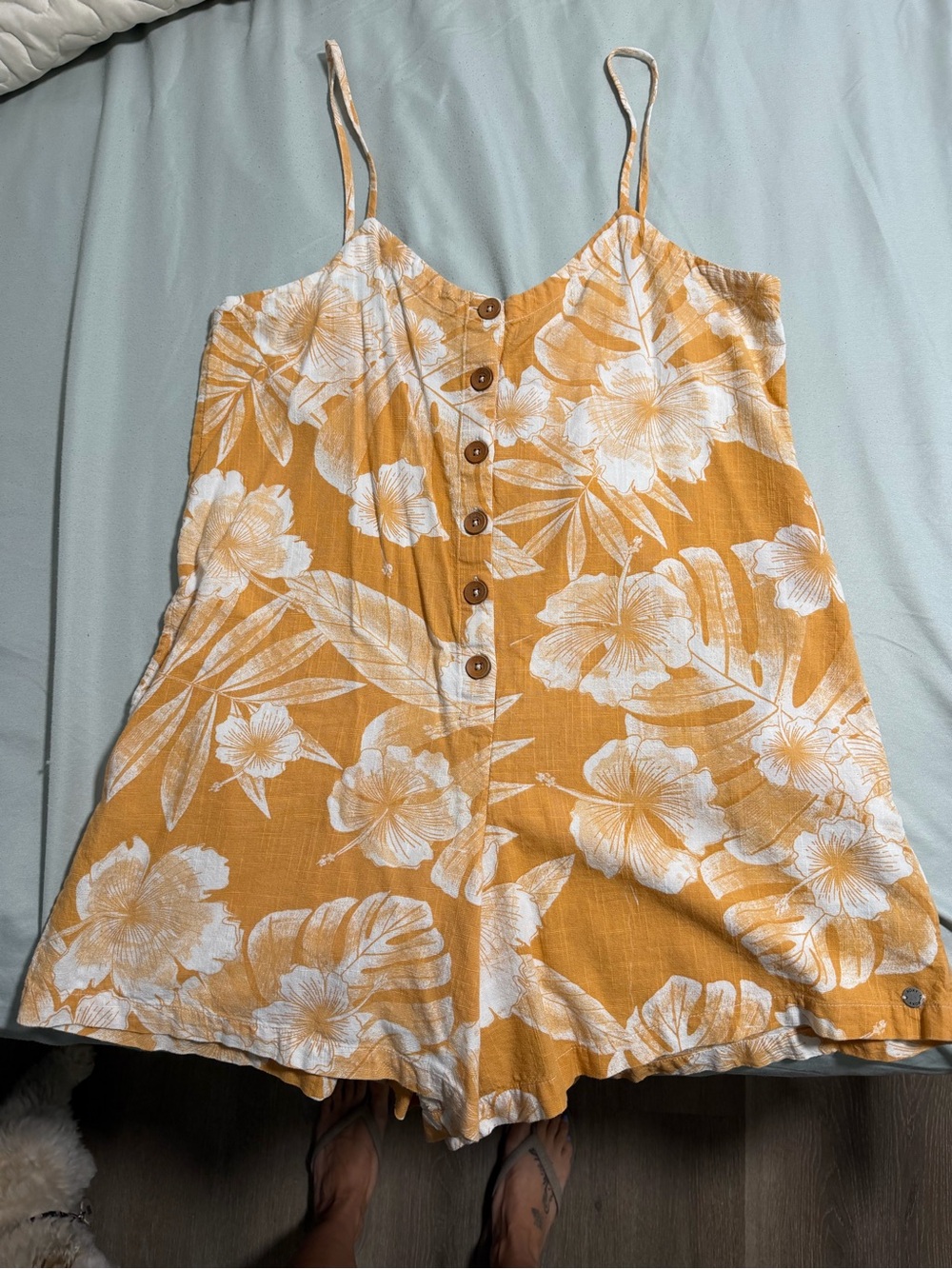 Roxy Yellow and White Floral Button Romper